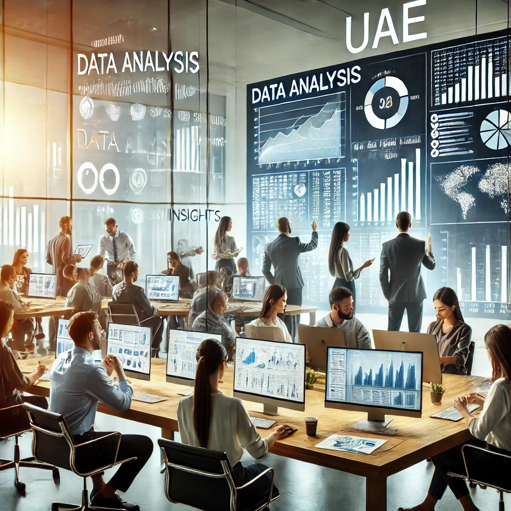 "Data analysts working in a modern Dubai workspace, showcasing opportunities in data analysis jobs, customer service, and quality assurance positions. Explore exciting UAE careers and connect with top employers offering career growth in the dynamic job market."